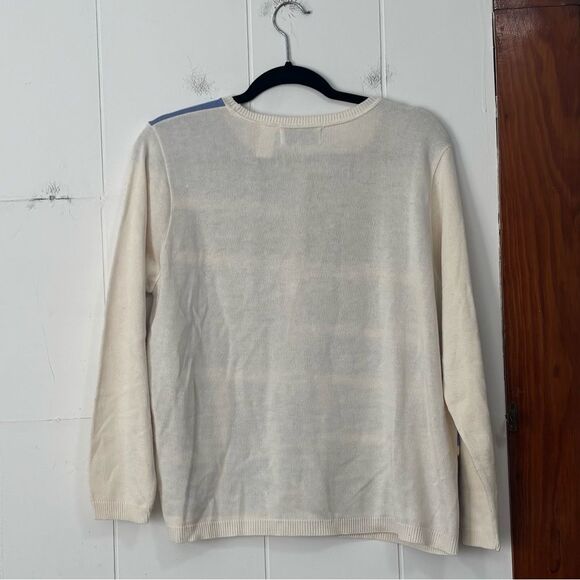 Alfred Dunner Cream Knit Blue Color block Sweater grandmacore large - Picture 4 of 4